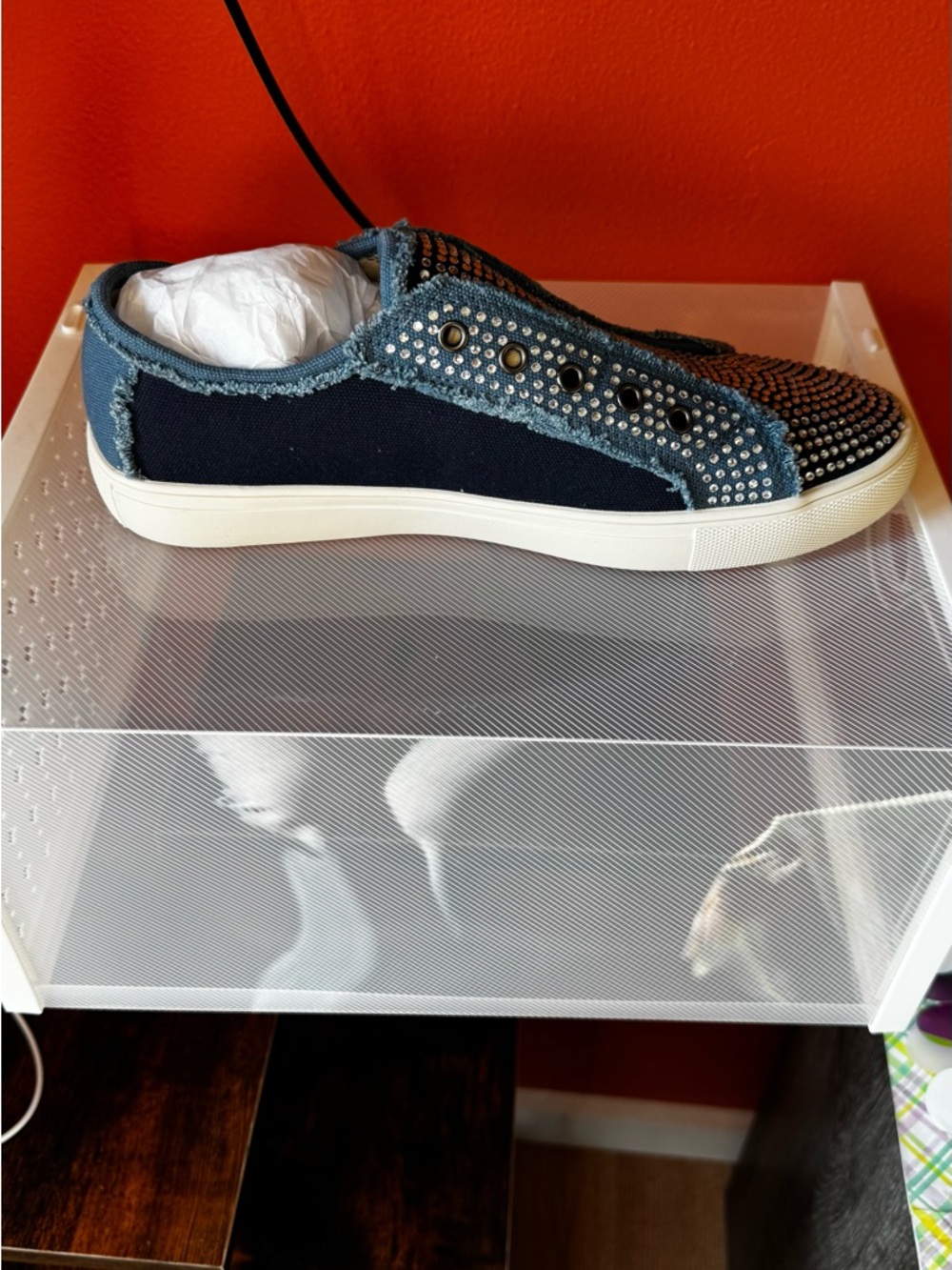 Montana West Blue Embellished Slip-On Sneakers with Aztec Accent - Picture 3 of 6